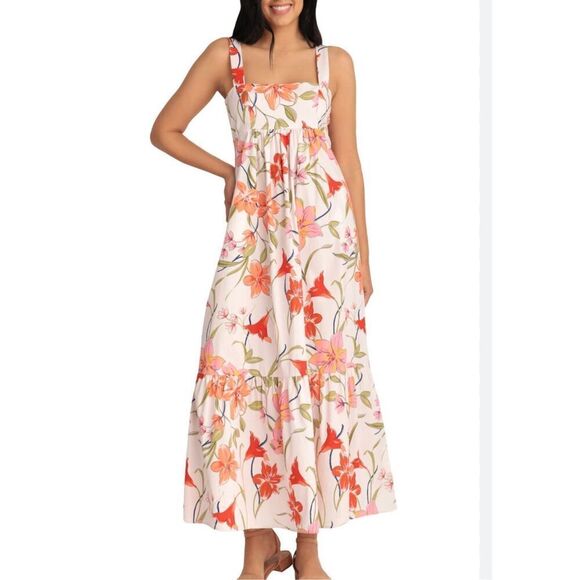 Clover & Sloane Ivory floral Tired Maxi Dress Size 8 Nwot - Picture 1 of 9